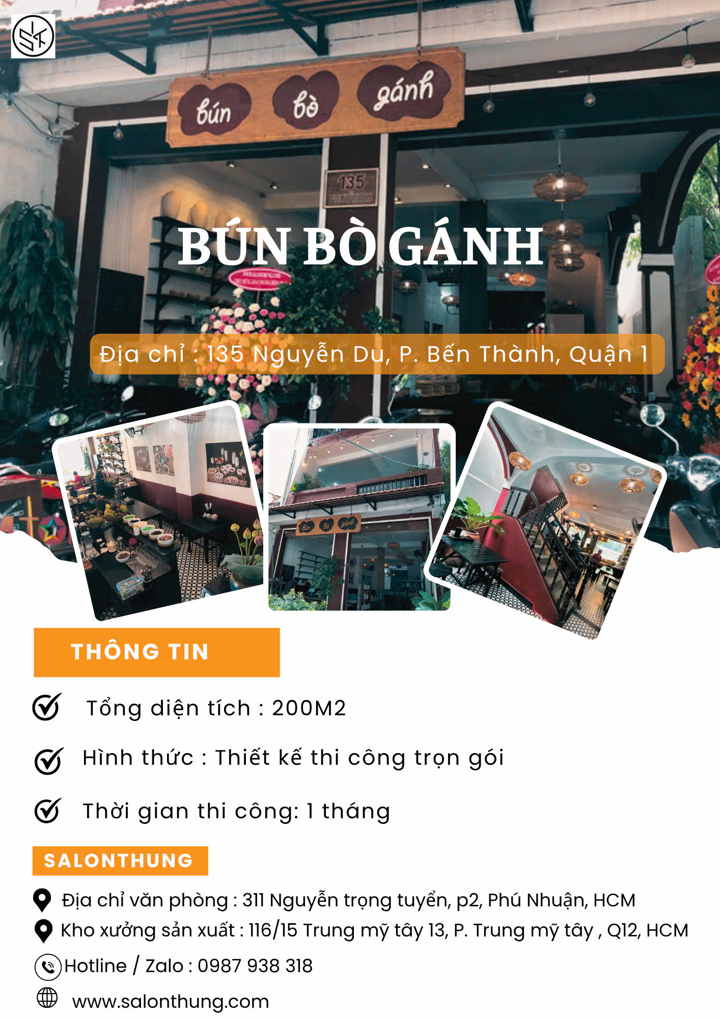 Không gian nội thất gỗ ấm cúng nhà hàng Bún Bò Gánh Quận 1 - Salonthung